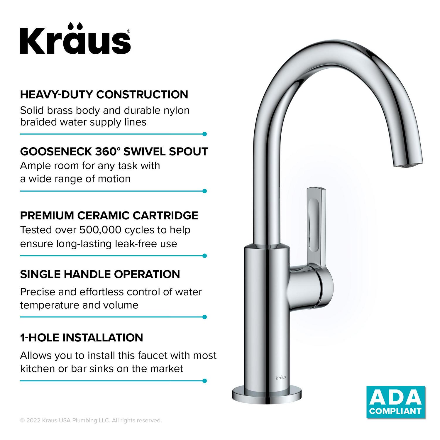 KRAUS Oletto Single Handle Kitchen Bar Faucet in Chrome