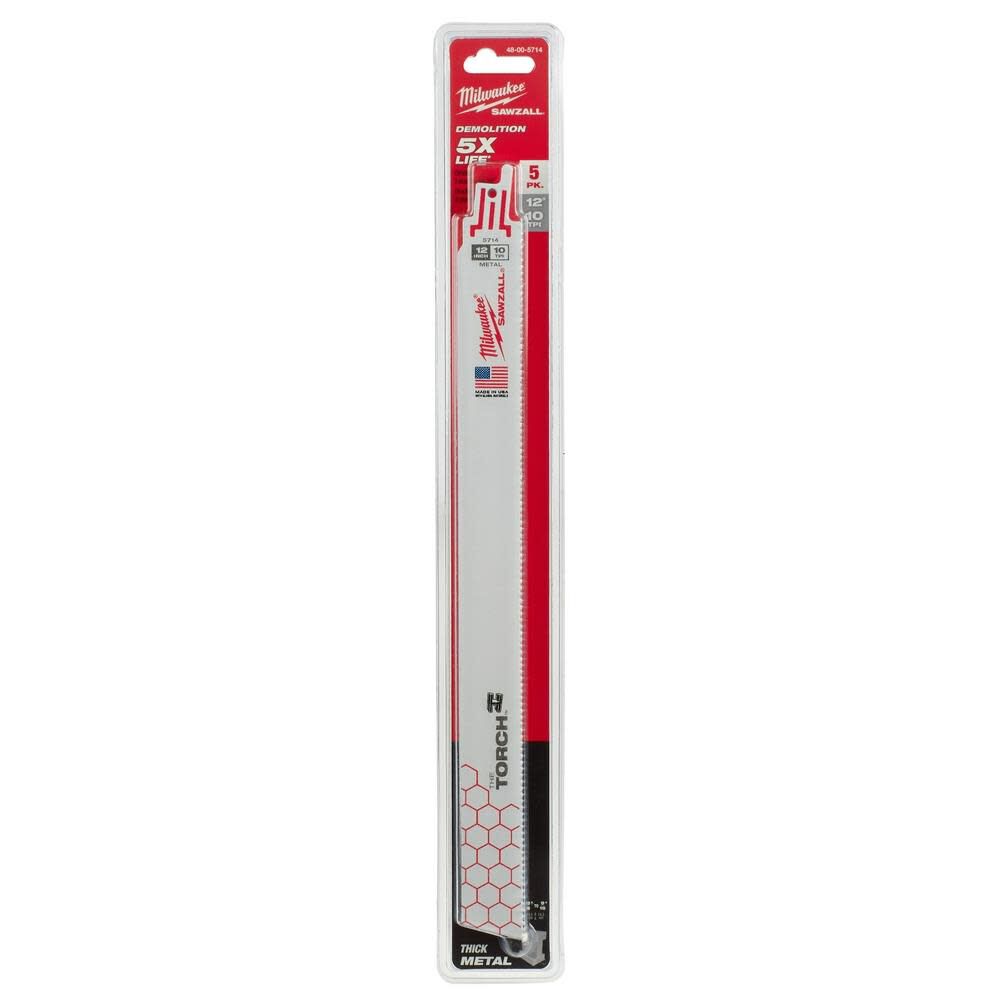 Milwaukee 12 in. 10 TPI THE TORCH SAWZALL Blades 5PK 48-00-5714 from Milwaukee