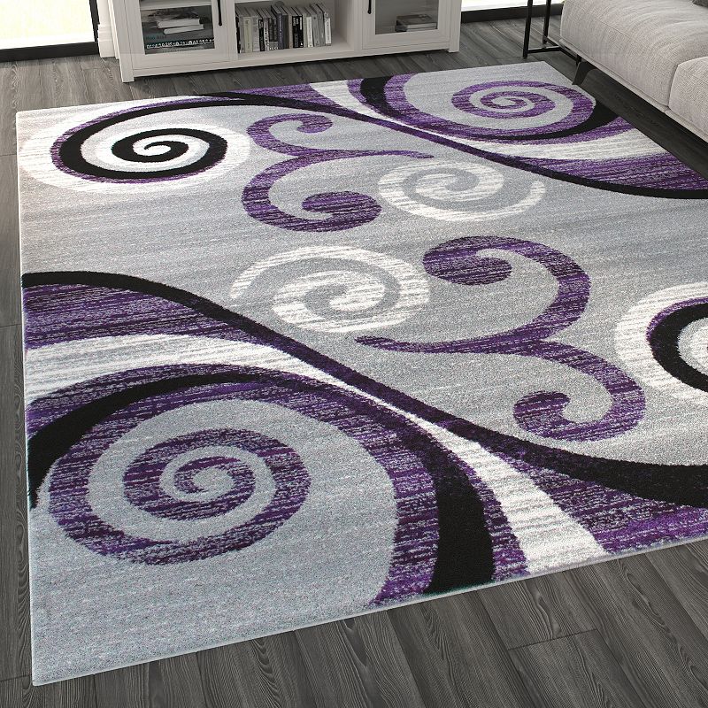 Masada Rugs Masada Rugs Stephanie Collection 8'x10' Area Rug with Modern Contemporary Design in Purple， Gray， Black and White - Design 1100