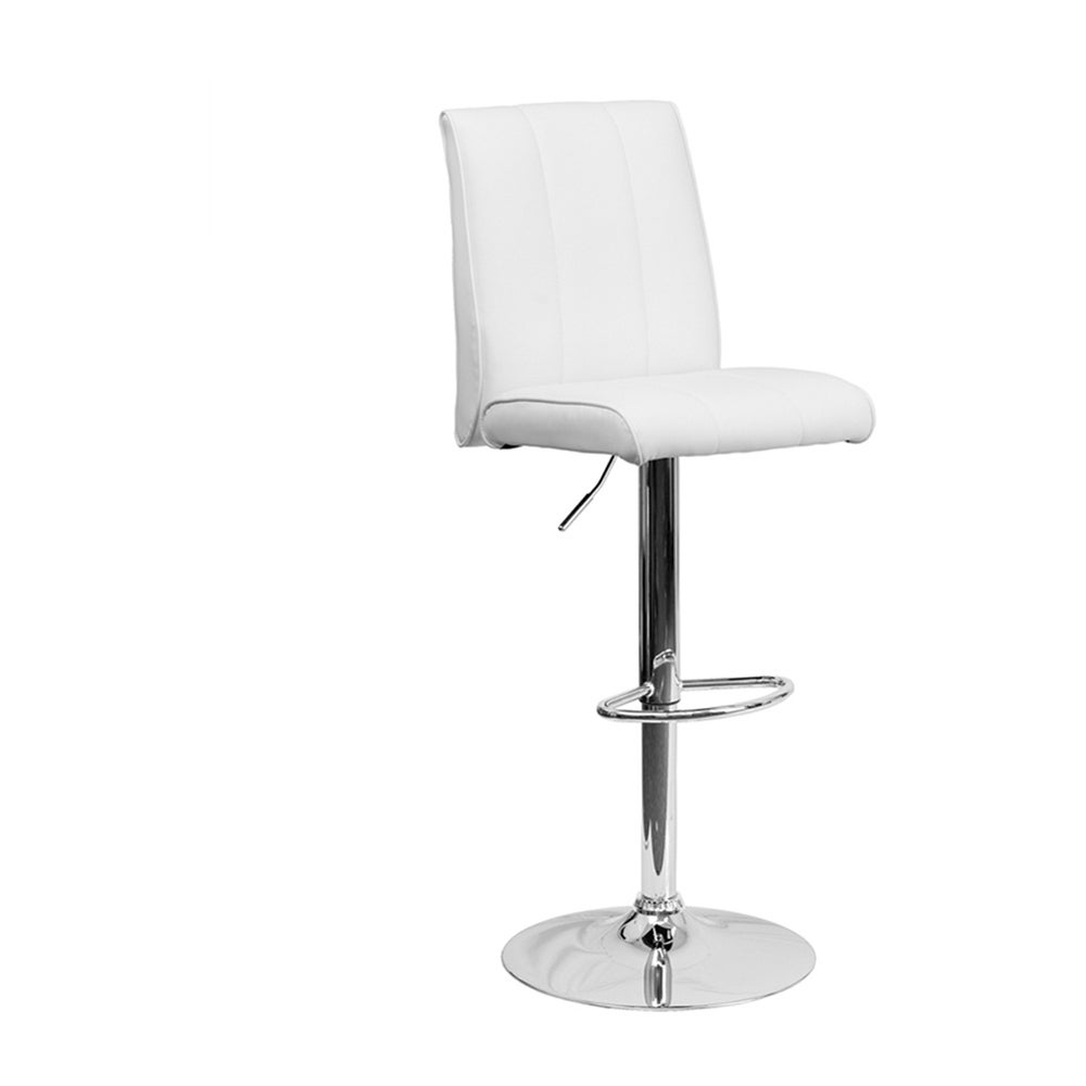 White Vinyl Adjustable Height Barstool with Chrome Base