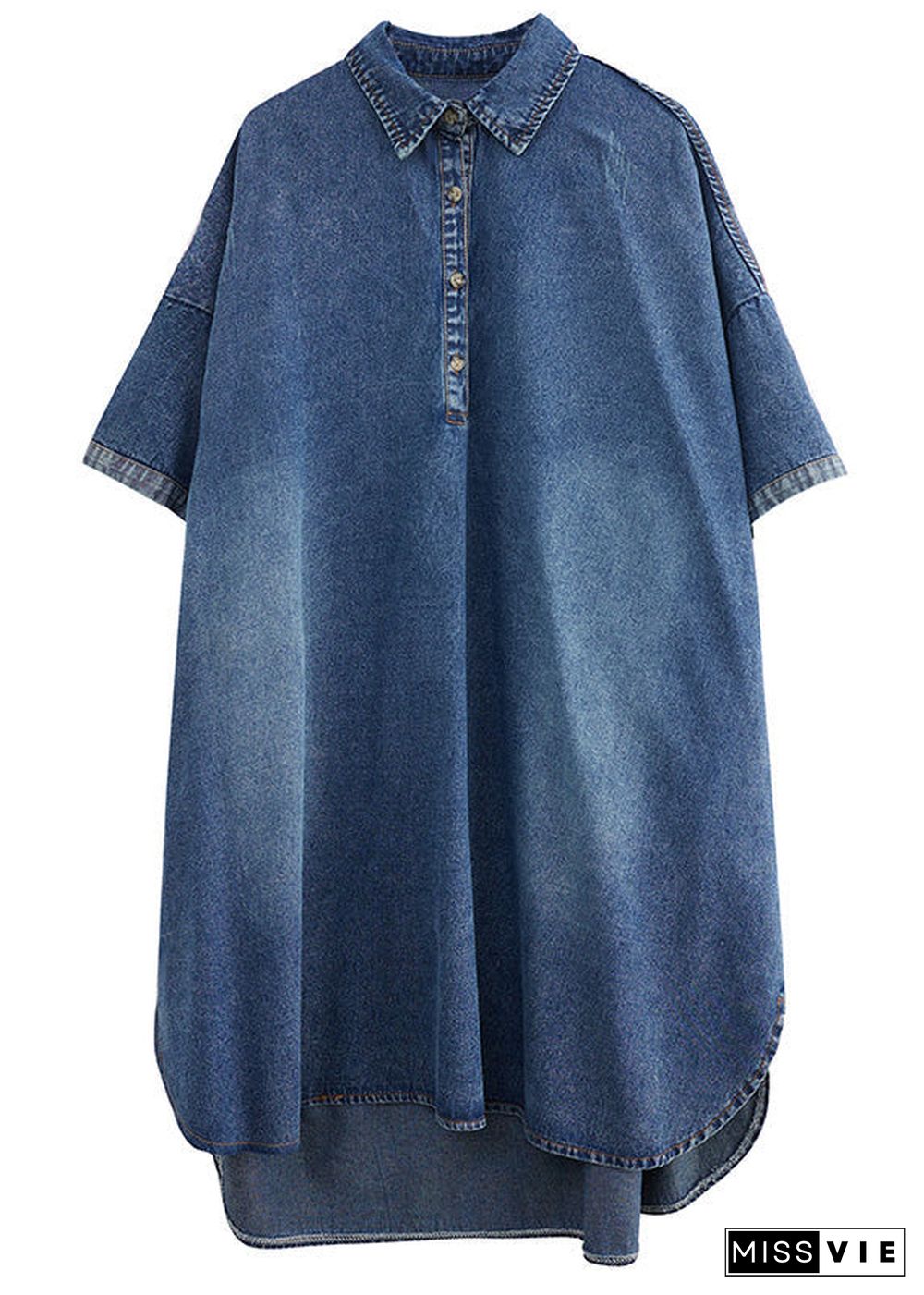 Loose Blue-little flower Button Side Open Maxi Denim Dress Summer