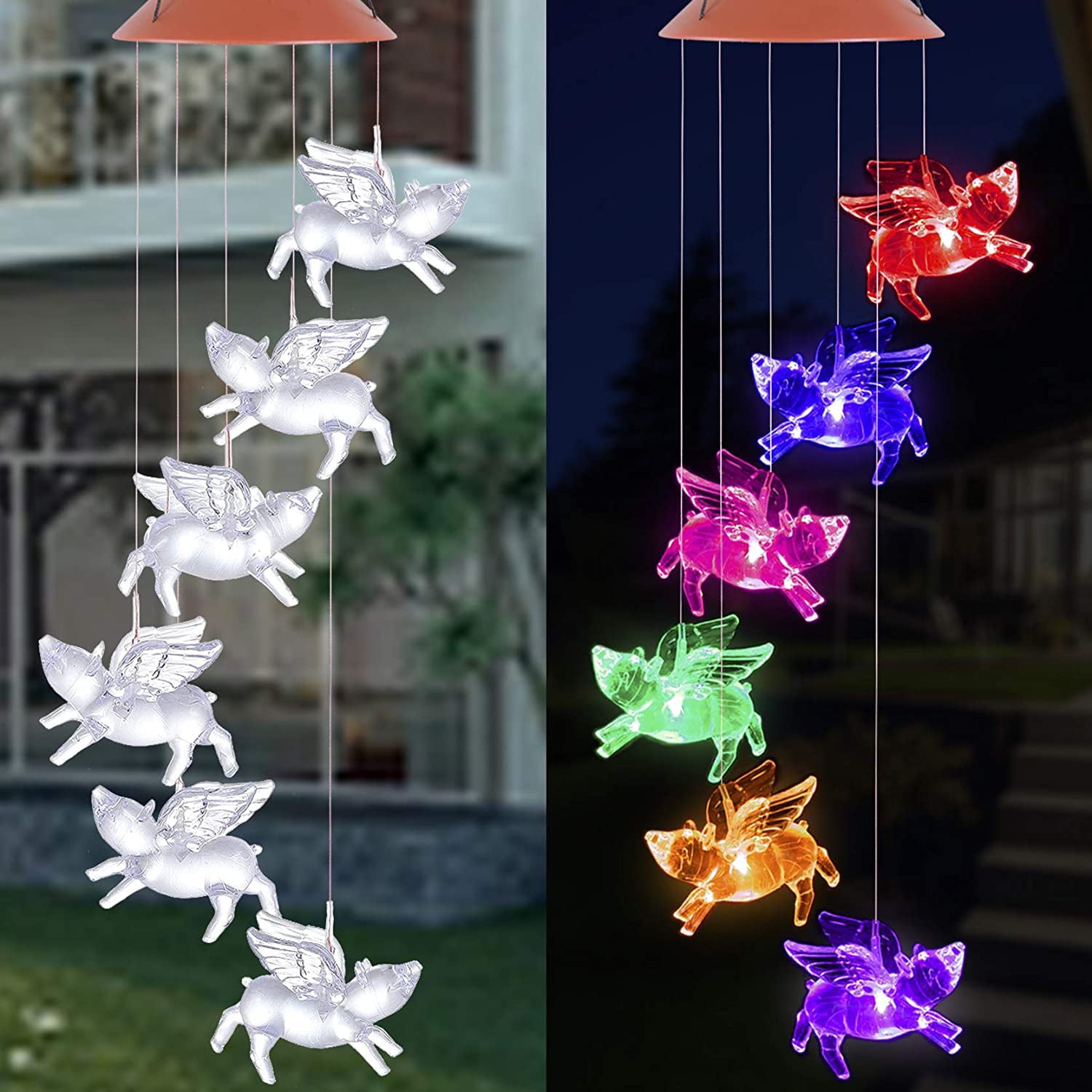 Solar Fly Pigs Wind Chimes， Outdoor Waterproof Mobile Romantic LED Multi Color-Changing Solar Sensor Powered Pig Wind Chimes Lights for Home， Yard， Night Garden， Party， Valentines Gift