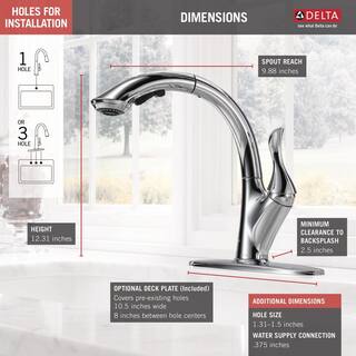 Delta Linden Single-Handle Pull-Out Sprayer Kitchen Faucet with Multi-Flow and High Arc Waterfall Spout In Chrome 4153-DST