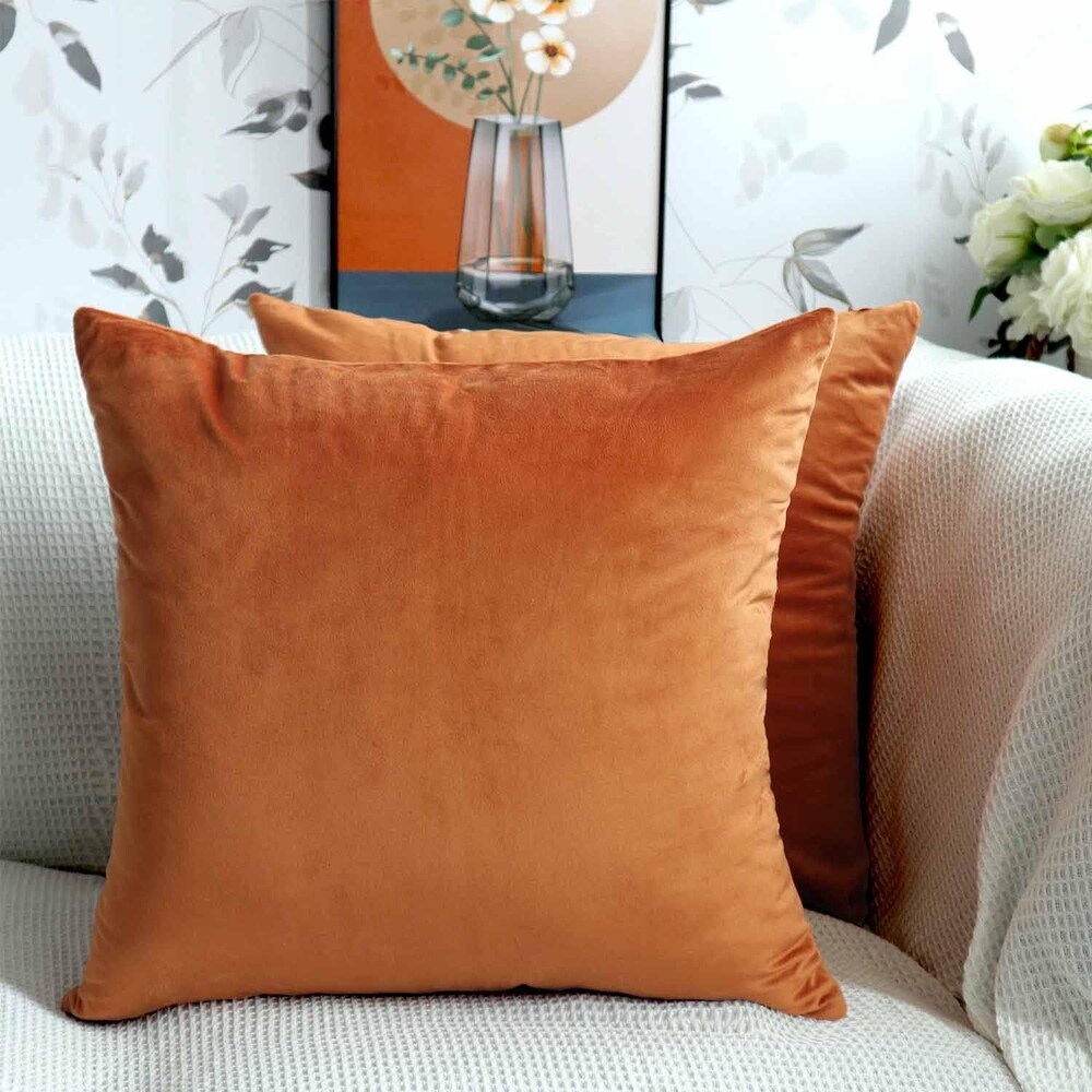 Set of 2 Velvet Burnt Orange Throw Pillow Covers Decorative Square