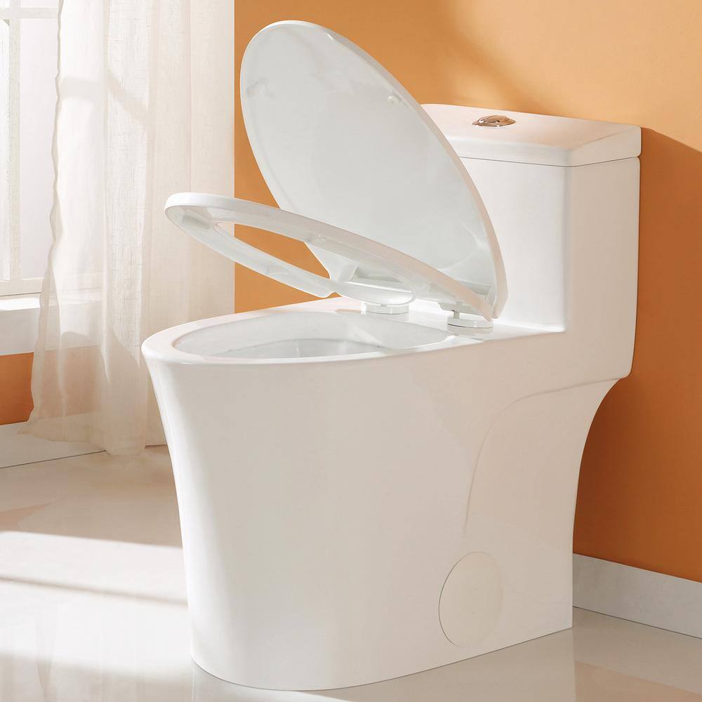 HOROW 1-piece 0.81.28 GPF Dual Flush Elongated Toilet in White Seat Included HR-0038W