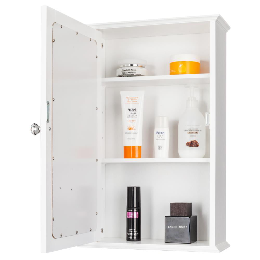 Ktaxon Bathroom Cabinet Wall Mount Mirrored Medicine Cabinet Storage Organizer with Single Door and Adjustable Shelves White