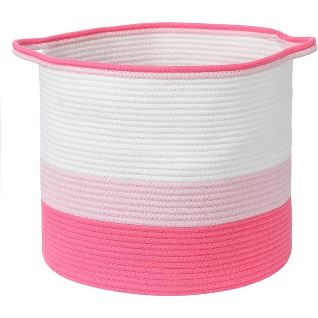 Midlee Pink Toys Cotton Rope Basket 3 Tone Nursery Dog Kids Baby Woven Storage Bin Organizer