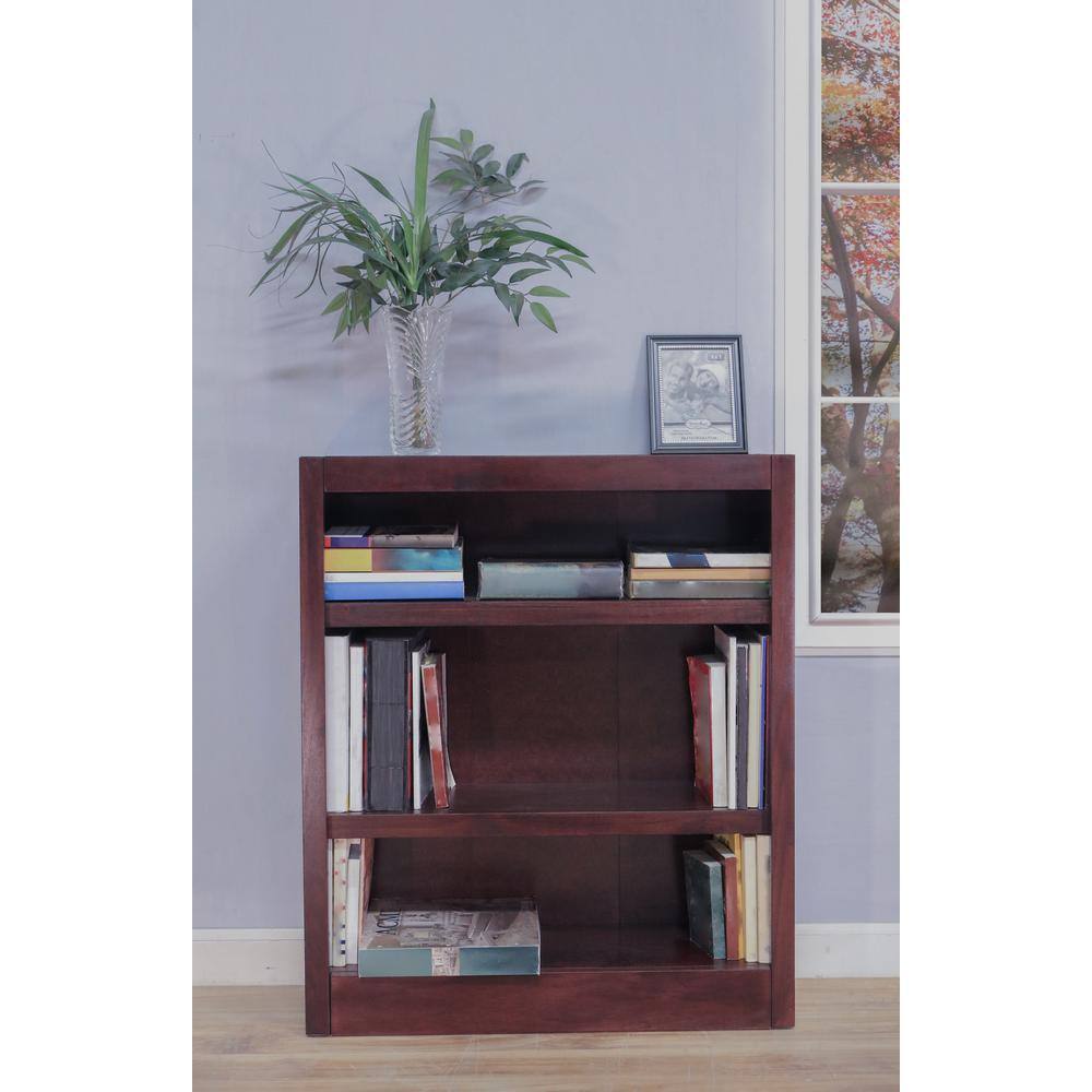 Concepts In Wood 36 in. Cherry Wood 3-shelf Standard Bookcase with Adjustable Shelves MI3036-C