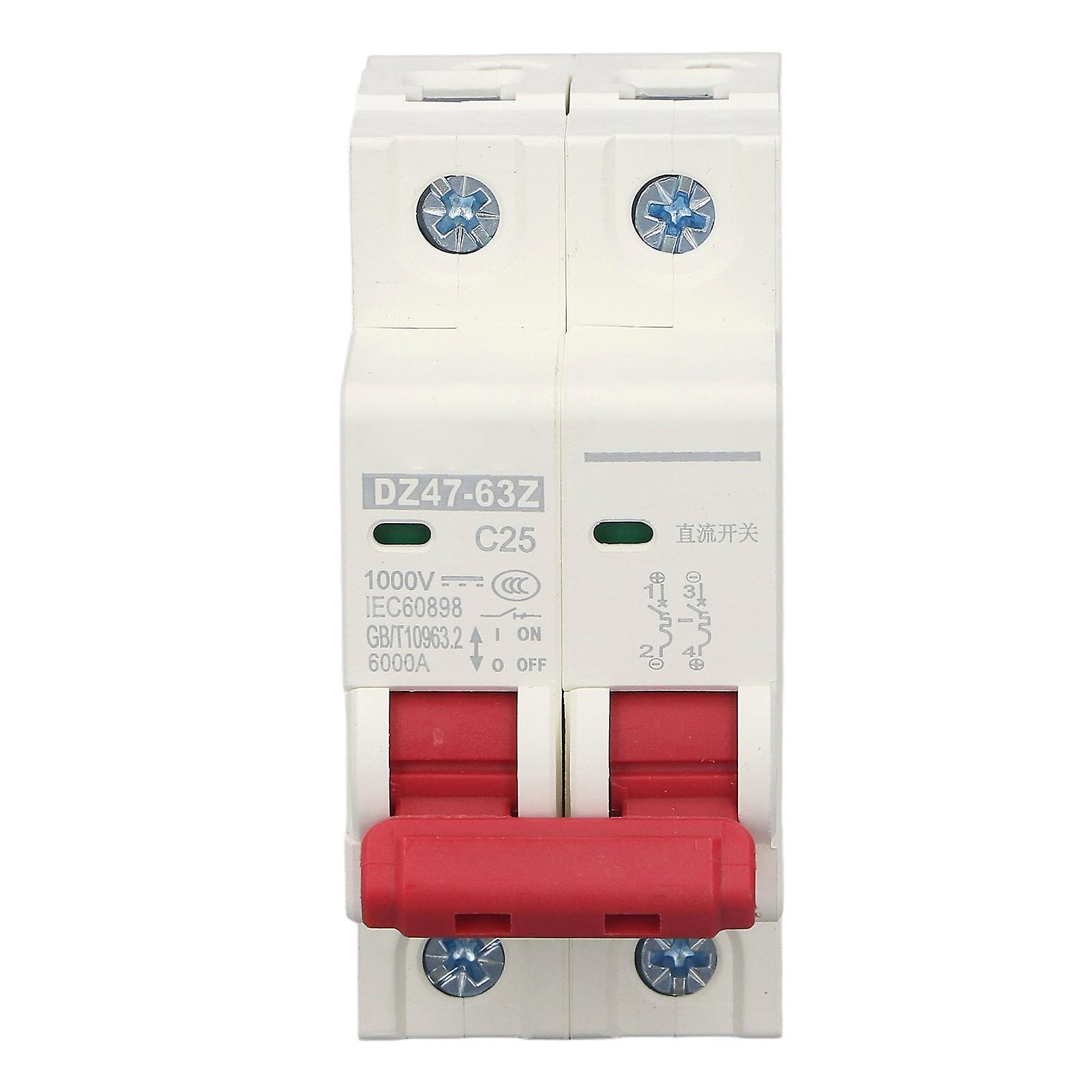 Circuit Breaker 2P DC 1000V MCB 25A DIN Rail Mount Protection Switch 6000A Breaking Capacity