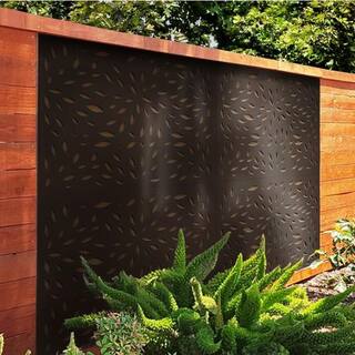 OUTDECO 4 ft. x 3 ft. Black Wildflower Hardwood Composite Decorative Wall Decor and Privacy Panel USADWPT2-BL