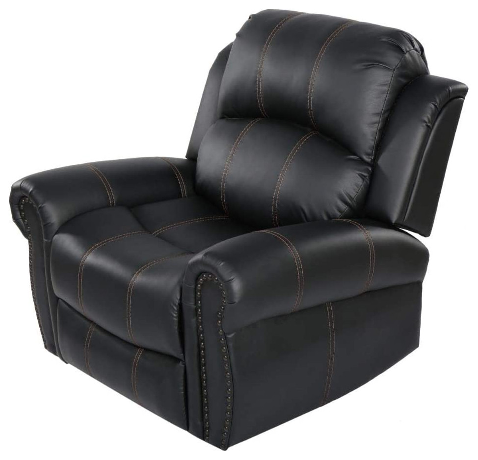 Transitional Gliding Recliner Chair  Faux Leather Seat With Rolled Arms  Black   Transitional   Recliner Chairs   by Declusia  Houzz