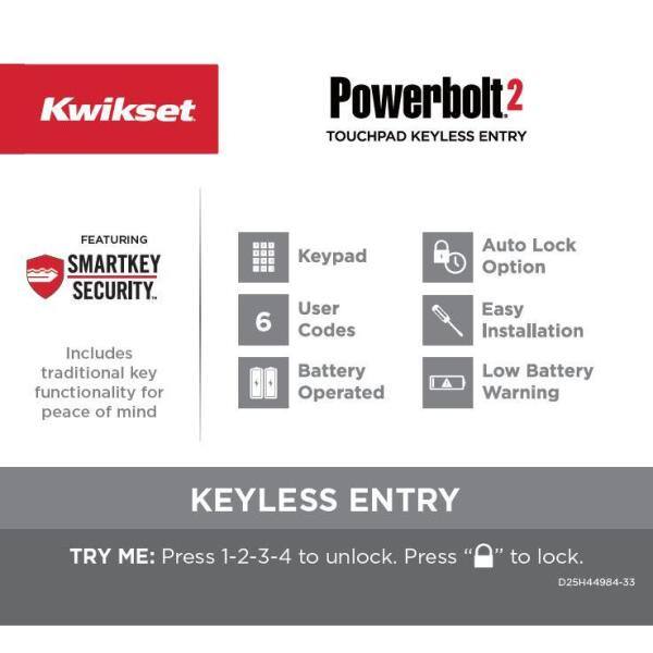 Kwikset Powerbolt2 Polished Brass Single Cylinder Keypad Electronic Deadbolt Featuring SmartKey Security 907 03 SMT CAL RCS CP