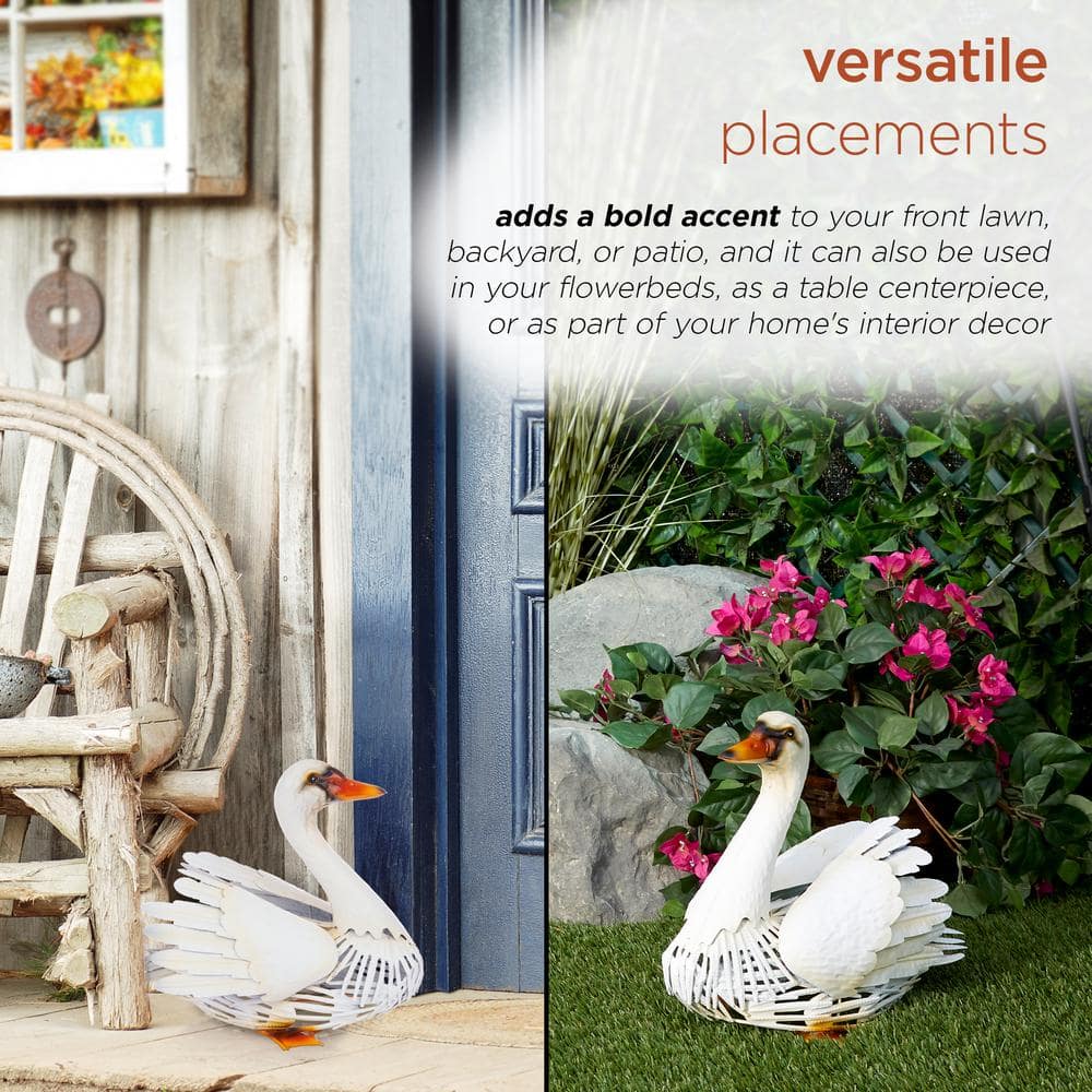 Alpine Corporation 11 in. H Indoor/Outdoor Metal White Swan Decorative Garden Statue MBG150HH