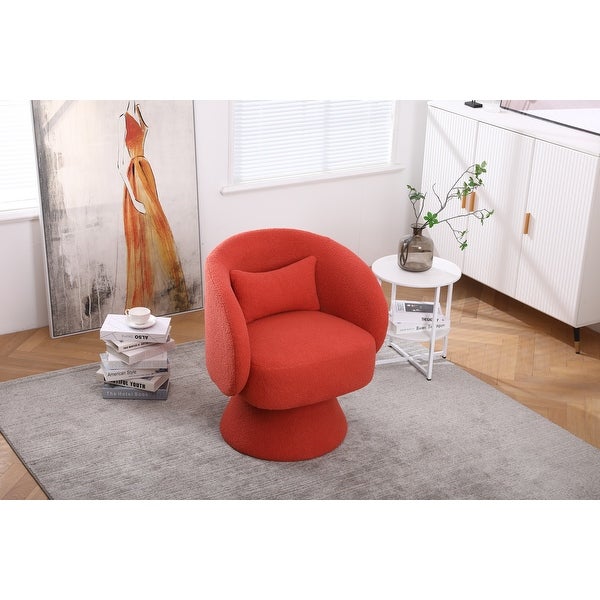 Modern Accent Chair Swivel Armchair， Round Fabric Barrel Chairs Single Sofa Lounge Chair with Small Pillow for Living Room