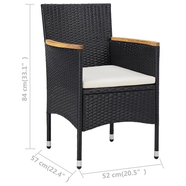 3 Piece Garden Dining Set Black Poly Rattan and Acacia Wood -  - 35105956