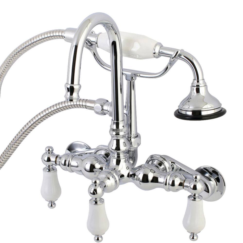 Kingston Brass Vintage Adjustable Center 3-Handle Claw Foot Tub Faucet with Handshower in Chrome HAE306T1