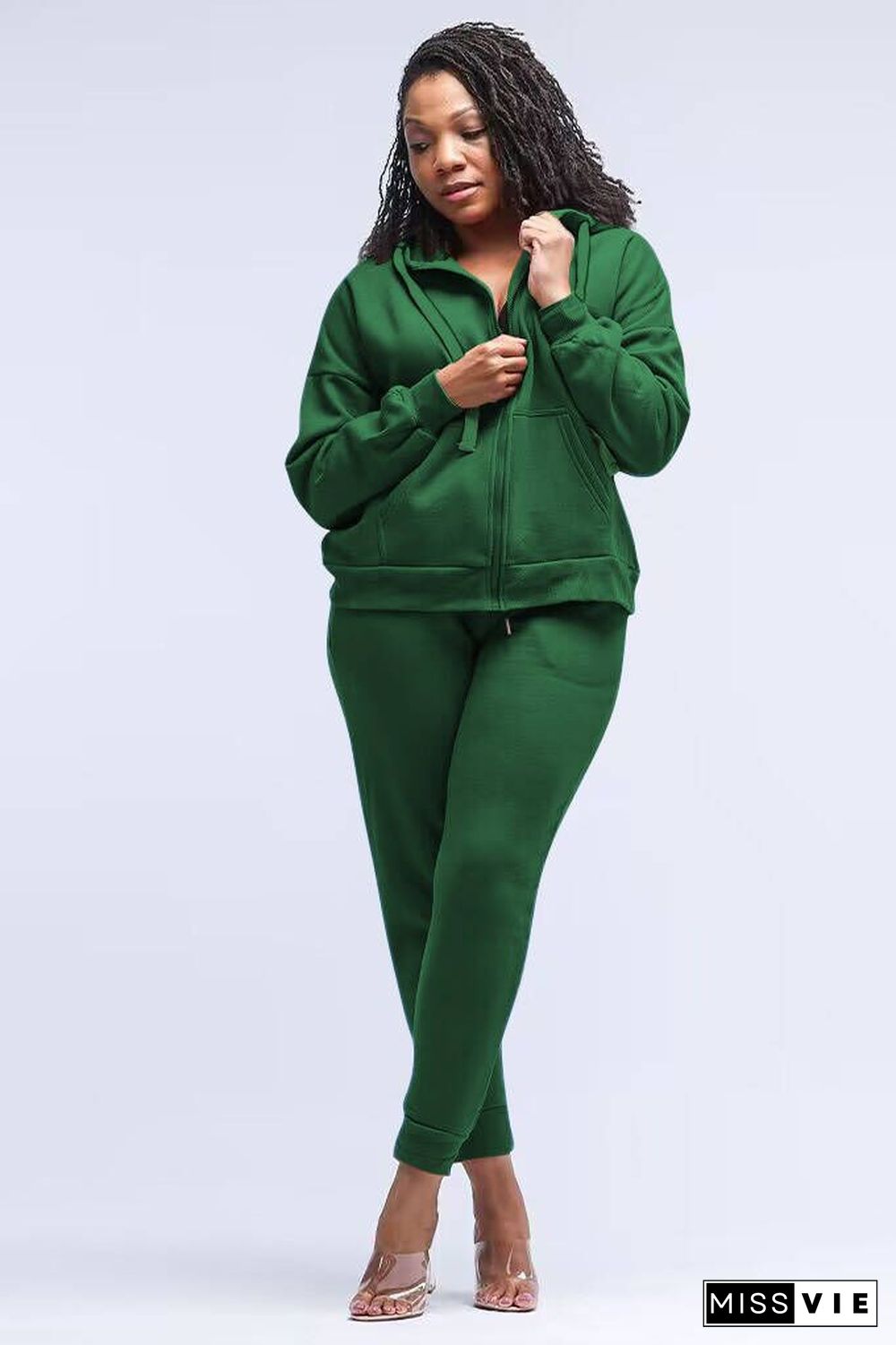 Solid Color Hooded Sweatshirt Pants Two-piece Set