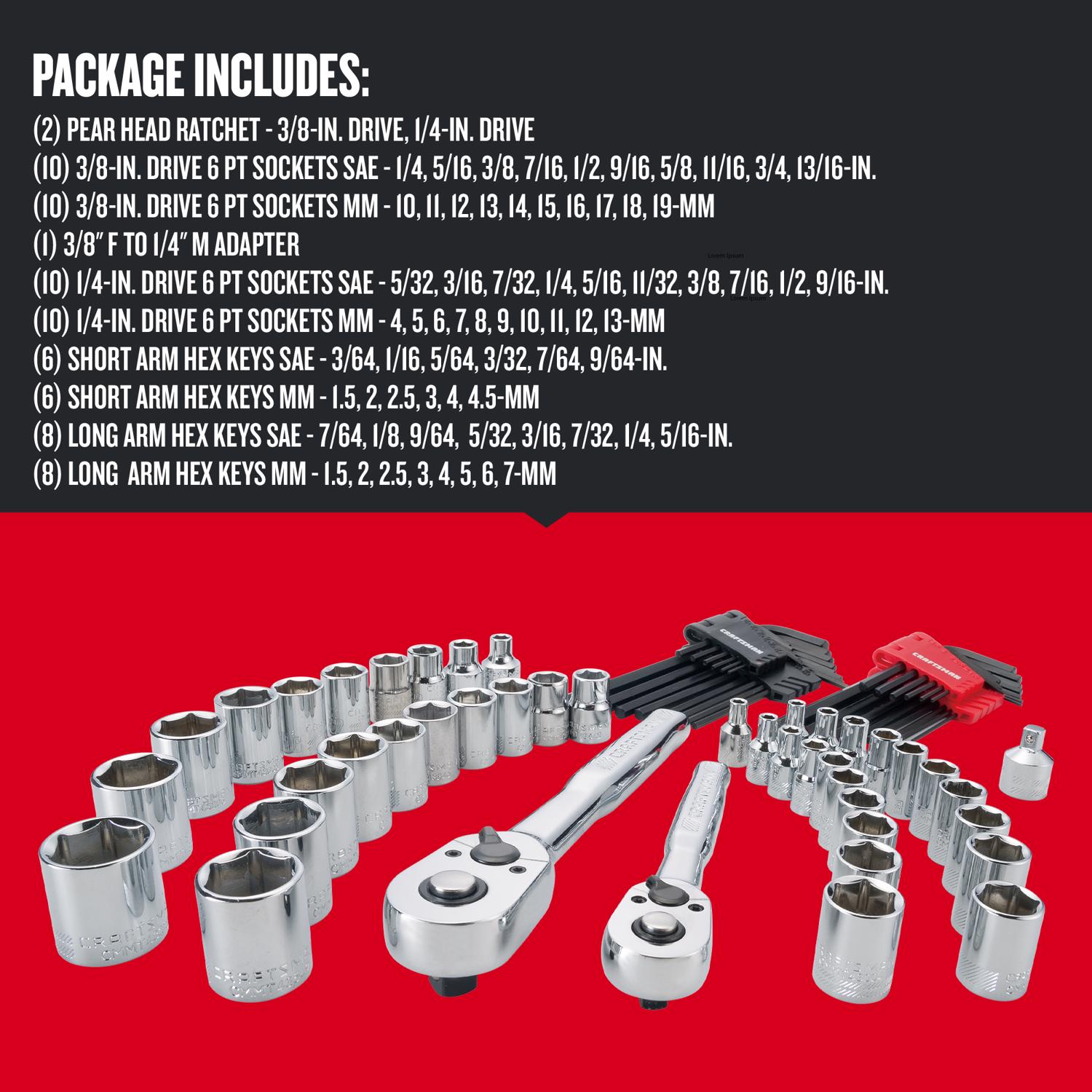 Craftsman Versastack 1/4 and 3/8 in. drive Metric and SAE Mechanic\u0027s Tool Set 71 pc