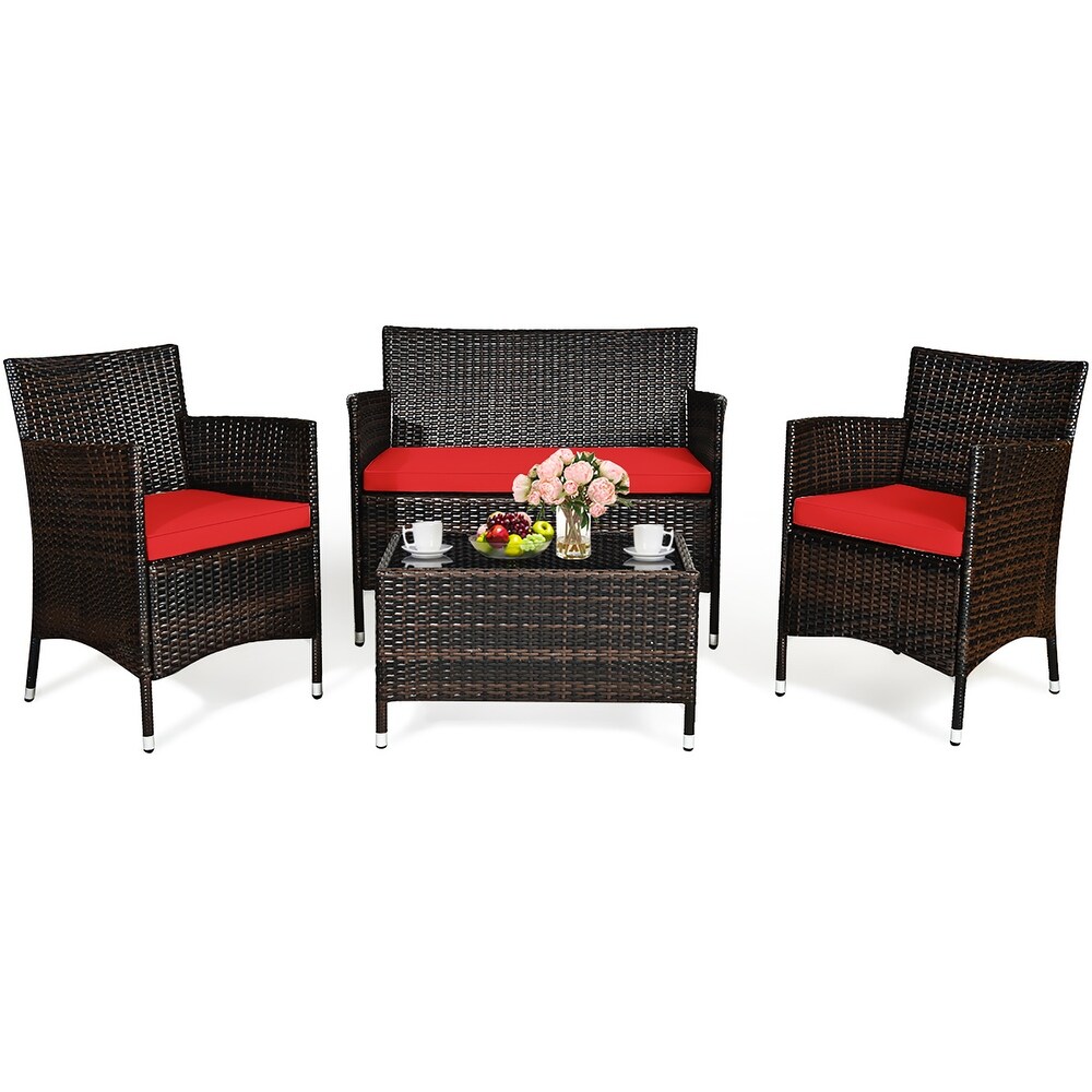 Costway 4PCS Rattan Patio Furniture Set Cushioned Sofa Chair Coffee   See Details