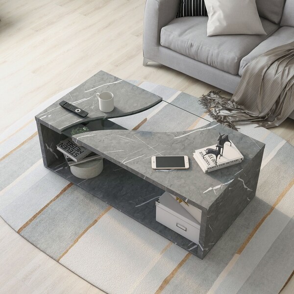 Furniture of America Kobe Faux Marble and Glass Coffee Table