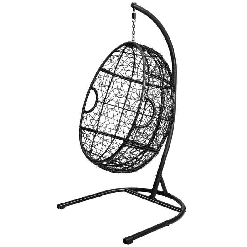 Outdoor Indoor Hanging Egg Chair Hammock Swing Chair with C Hammock Stand Set, Soft Seat Cushion & Pillow