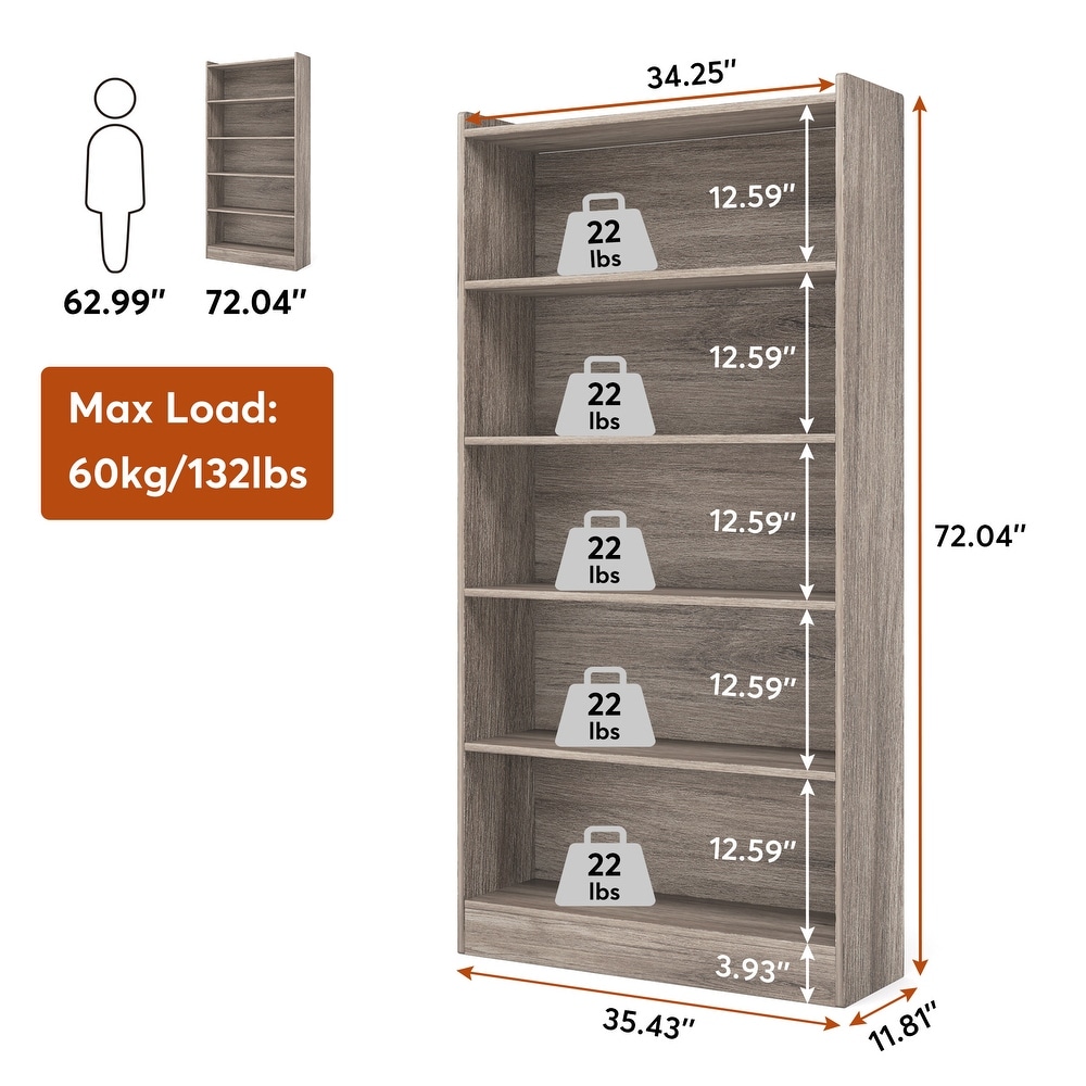 6 Tier White Bookcase  Large Tall Bookshelf with Storage Shelves