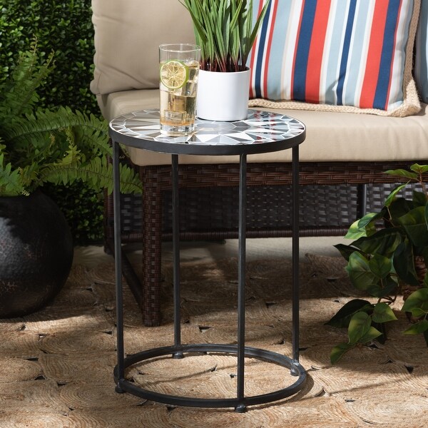 Kaden Modern Metal Outdoor Side Table with Colored Glass Tabletop