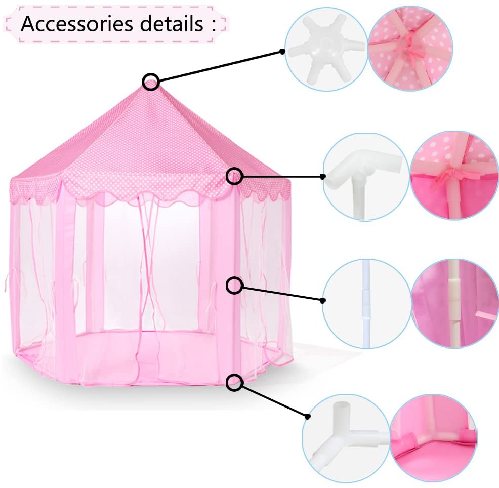 Artrylin Princess Castle Tent for Girls Fairy Play Tents for Kids Hexagon Playhouse Toys for Children or Toddlers Indoor or Outdoor Games (Pink)