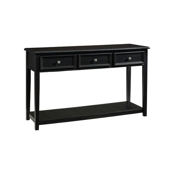 Billy 50 Inch Sofa Console Table， 3 Drawers and Plank Style Shelf， Black