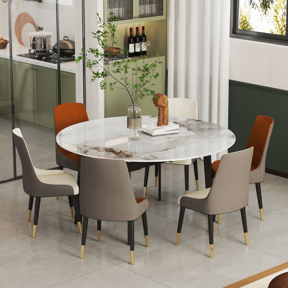 52 Inches Round Slate Extendable Dining Table