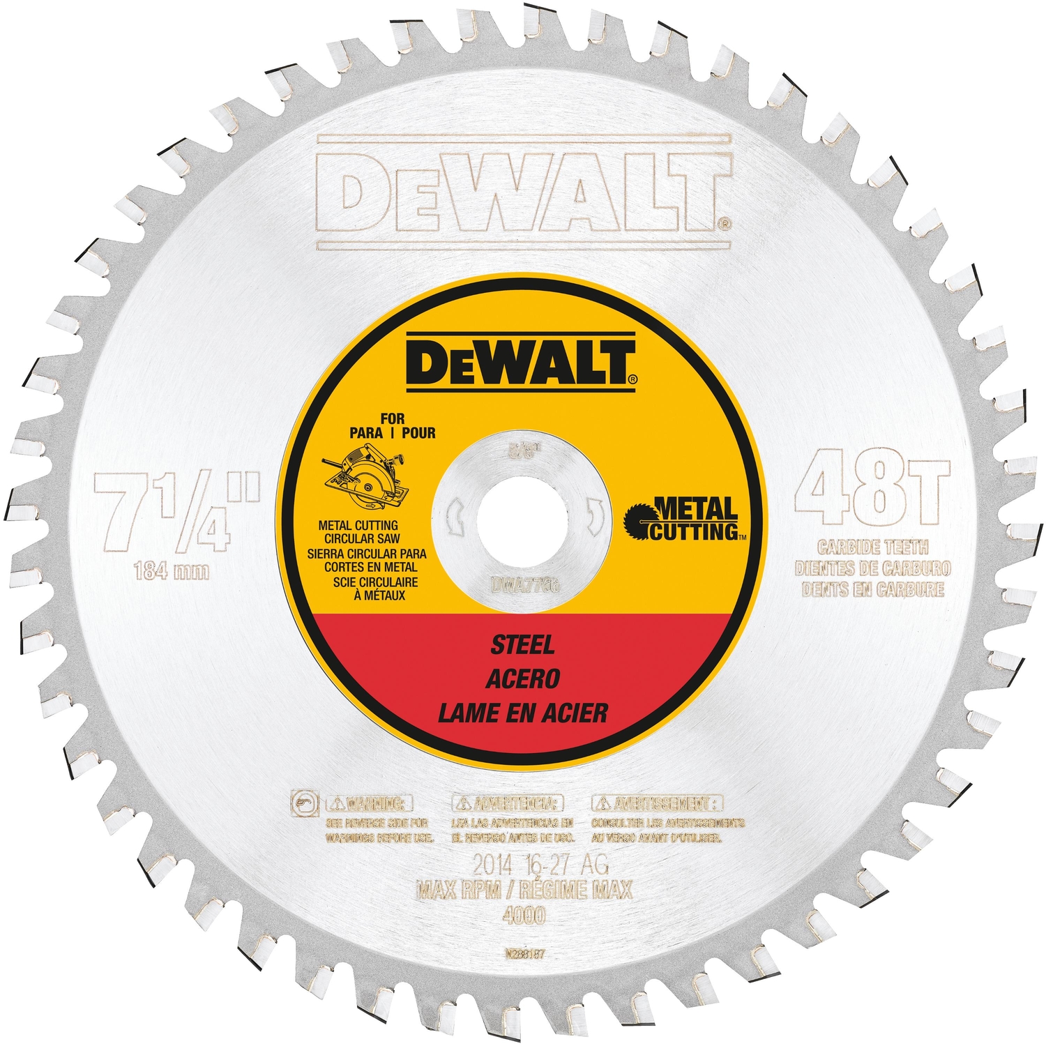 DW 7-1/4 in. D X 5/8 in. Ferrous Metal Cutting Carbide Circular Saw Blade 48 teeth 1 pc