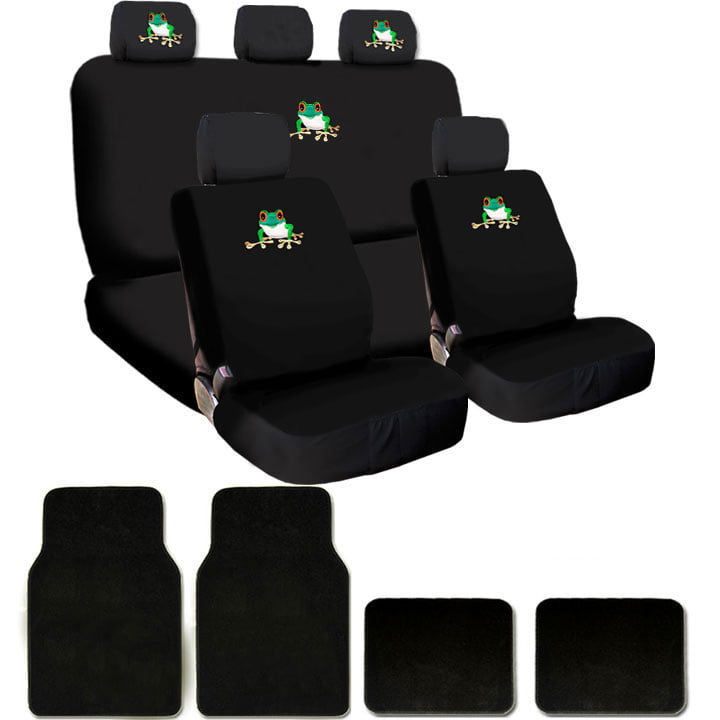 NEW EMBROIDERY FROG DESIGN UNIVERSAL CAR TRUCK SUV SEAT COVERS AND CARPET FLOOR MATS SET