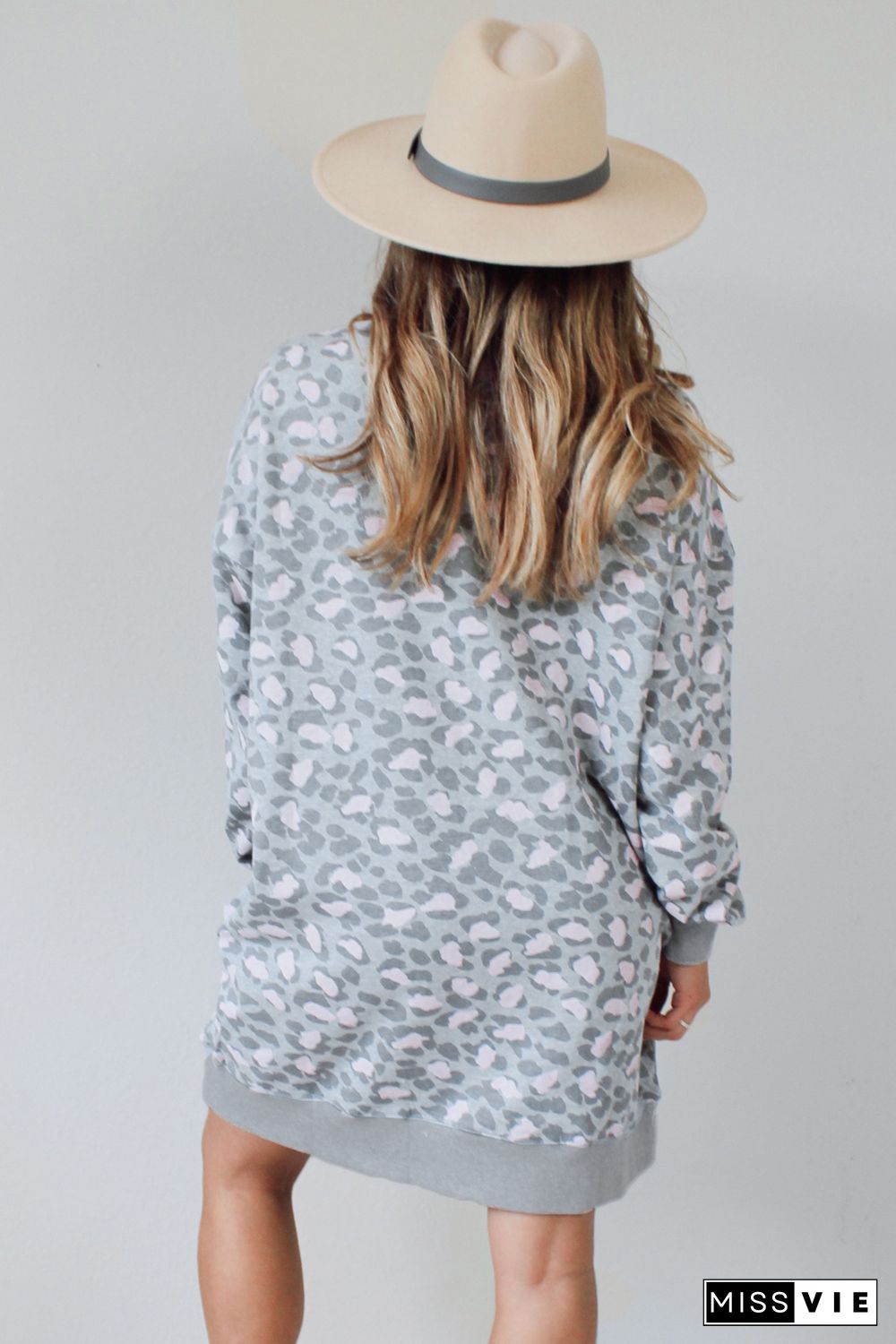 Leopard Print Long Sleeve Sweatshirt Dress