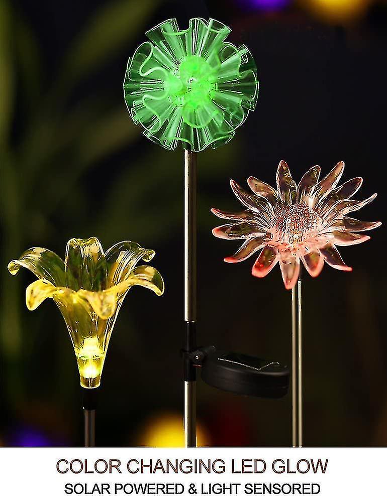 Solar Stake Lights， Life-size Figurines Led， [ [set Of 3] Dandelion and Lily and Sunflower - Color Chang