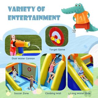 Costway Giant Soccer-Themed Inflatable Water Slide Bouncer Bounce House with Splash Pool without Blower NP10362