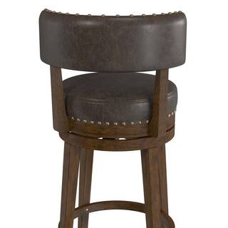 Hillsdale Furniture Lawton 36 in. Brown Low Back 27 in. Swivel Counter Stool with Aged Brown Faux Leather seat and back with Nail head trim 4839-826P