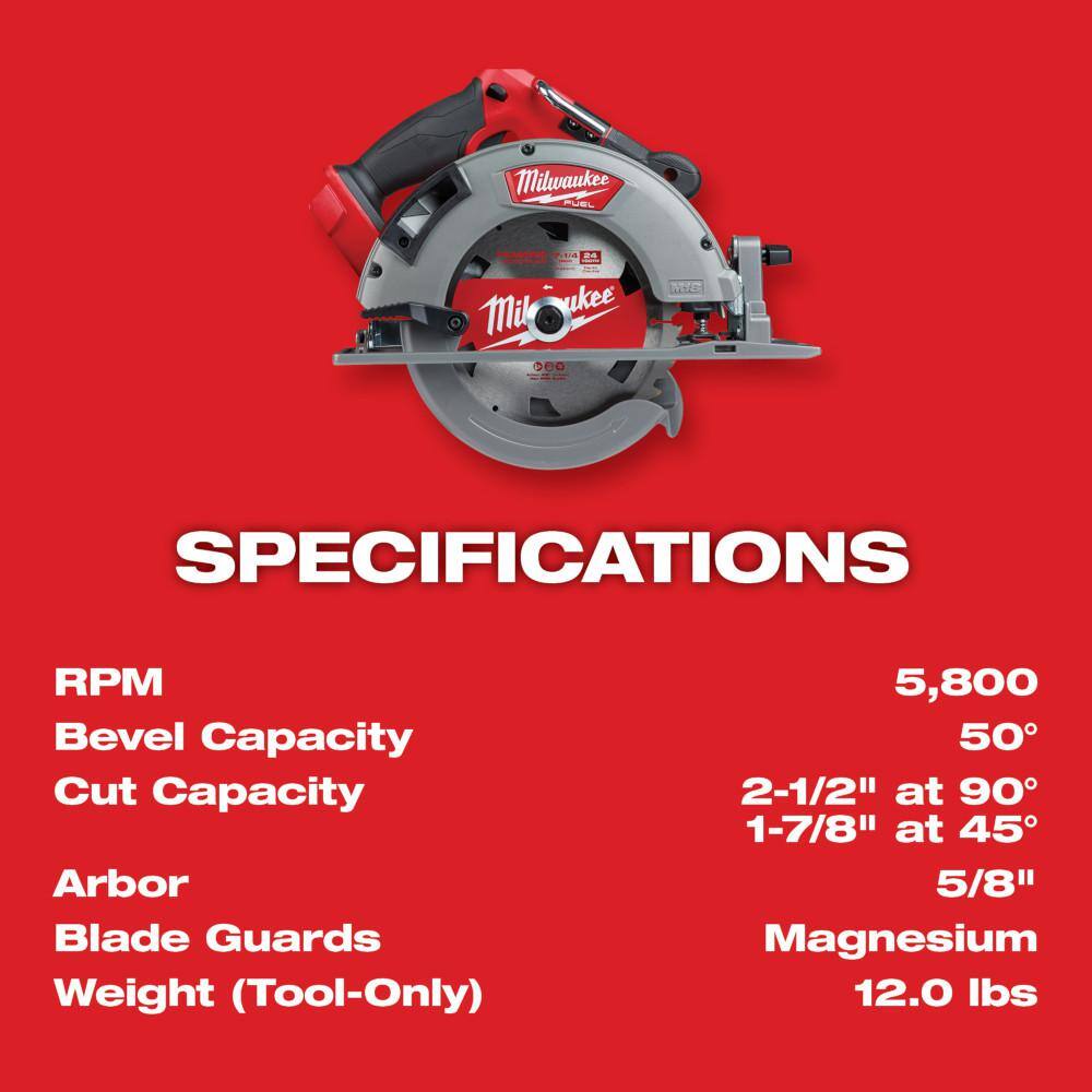 MW M18 FUEL 18-Volt Lithium-Ion Brushless Cordless 7-14 in. Circular Saw with 6.0 Ah Battery 2732-20-48-11-1865