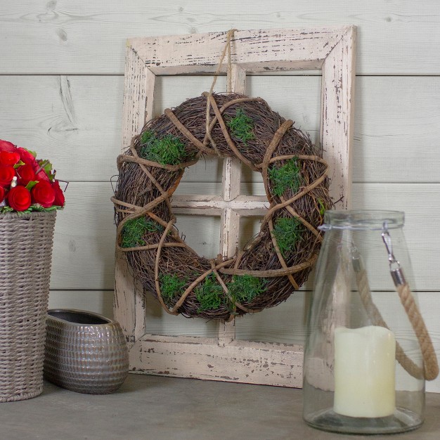 Green And Brown Moss And Twig Artificial Spring Wreath Unlit