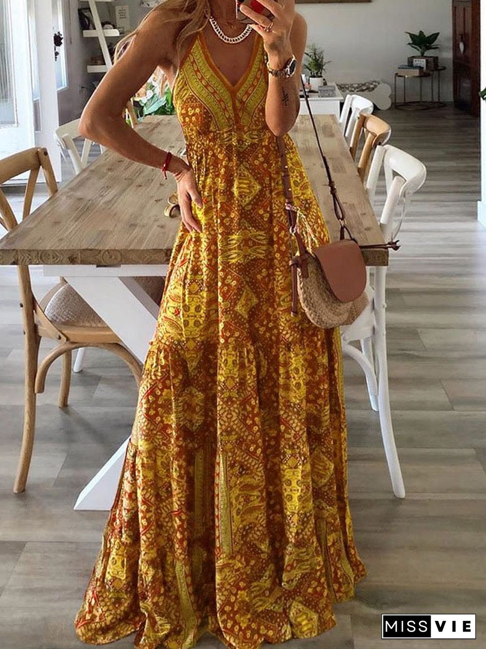 Women'S Dresses Bohemian Print Sling Sleeveless Dress