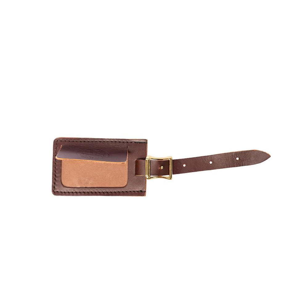 Brown Smooth Leather Luggage Tag With Logo