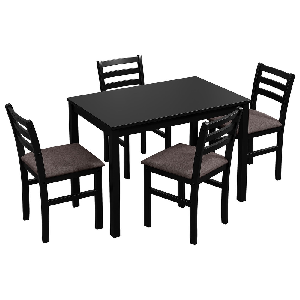 5 Piece Dining Table Set  Rectangle Dining Table with 4 Upholstered Chairs for 4 People for Dining Room and Kitchen