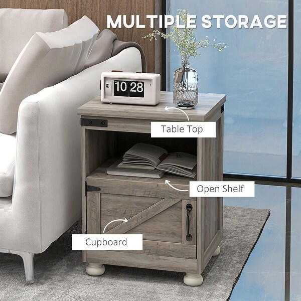 HOMCOM Small Side Table with Storage，Farmhouse End Table with Open Shelf and Cupboard，Modern Sofa Table with Wood Legs