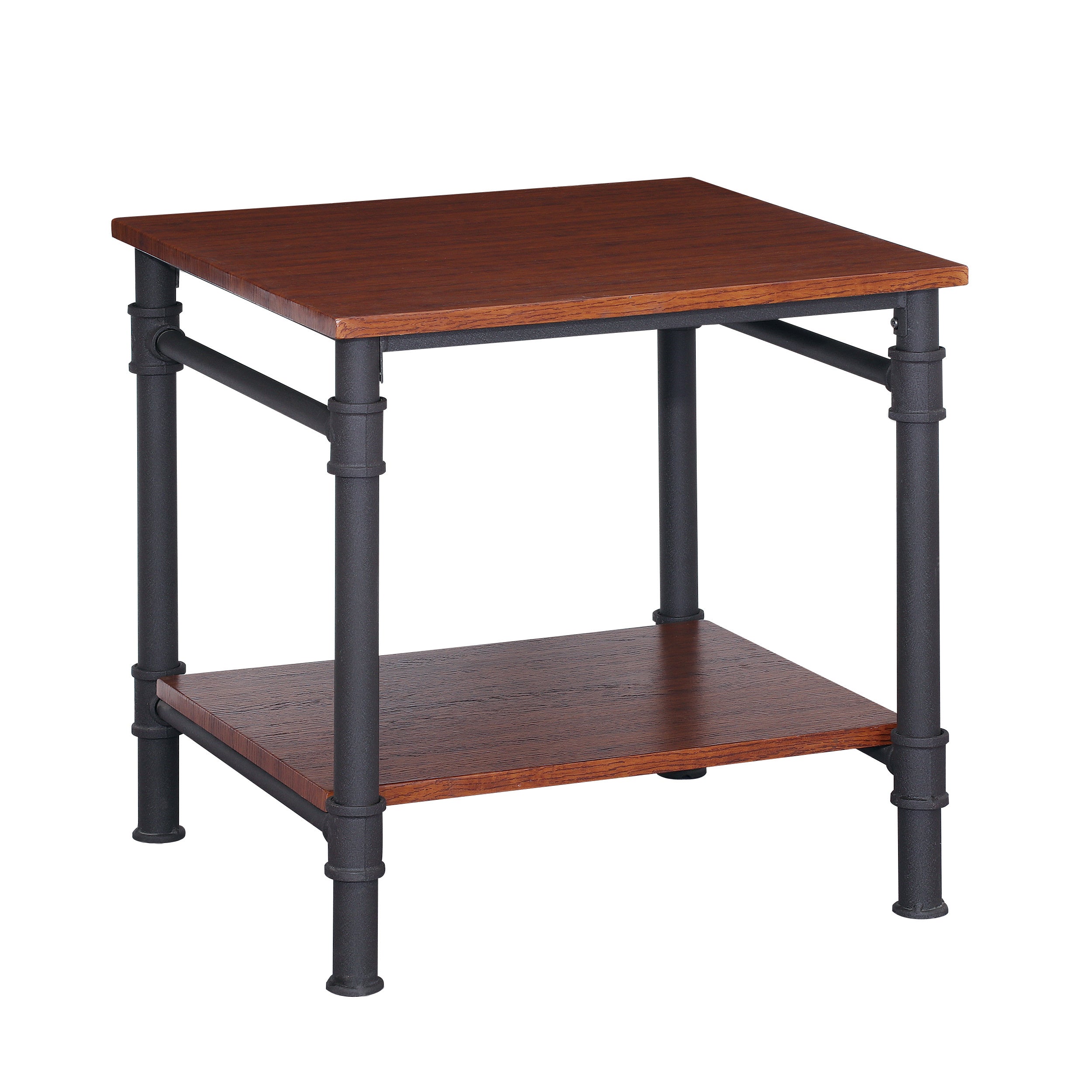 Mila Industrial Faux Wood End Table, Teak Finish