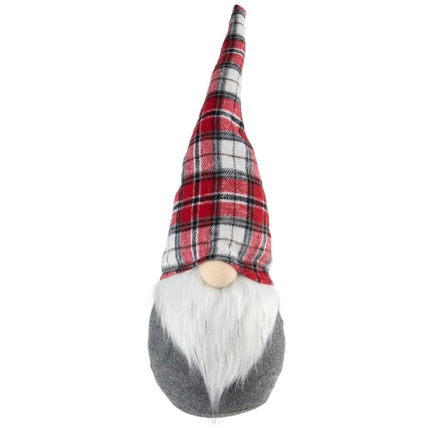 18.75 Gray Gnome with Red Plaid Hat Christmas Decoration