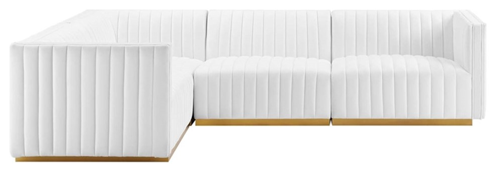 Modway Conjure 4 Piece Velvet and Stainless Steel Sectional in White/Gold   Contemporary   Sectional Sofas   by Homesquare  Houzz