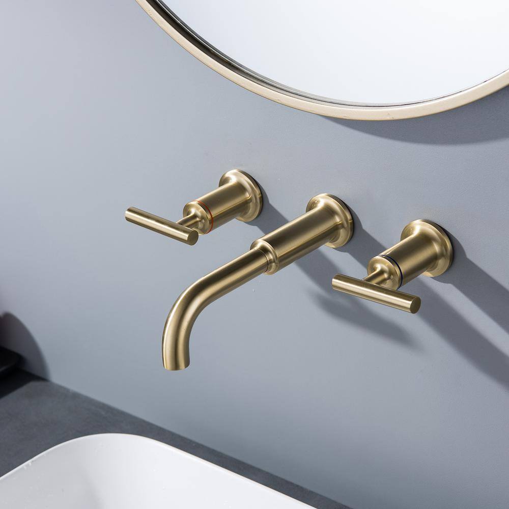 Flynama Wall-Mount Double-Handle Bathroom Faucet in Brushed Gold RB-QY-0738