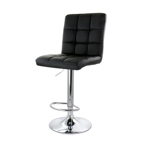 Elama Square Tufted Faux Leather Modern Bar Stool Black Adjustable Swivel Base Set of 2