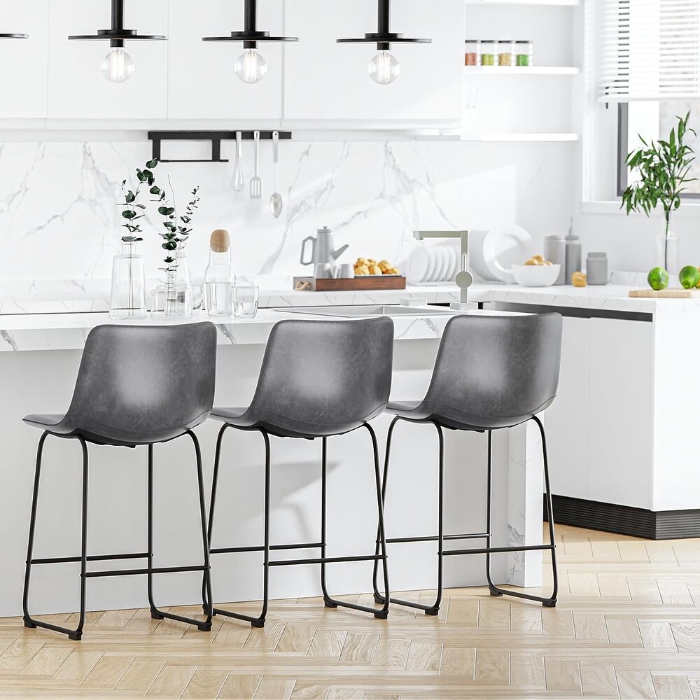 Bar Stools Set of 2 Counter Height PU Leather with Back Dining Chairs