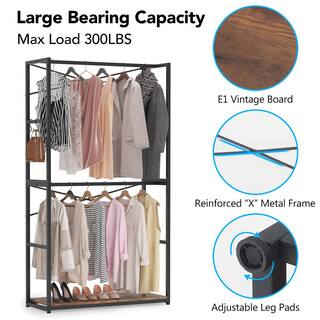 BYBLIGHT 78 in. Brown Free-standing Industrial Clothes Rack Freestanding Closet Organizer Storage with Double Rods BB-U028GX1