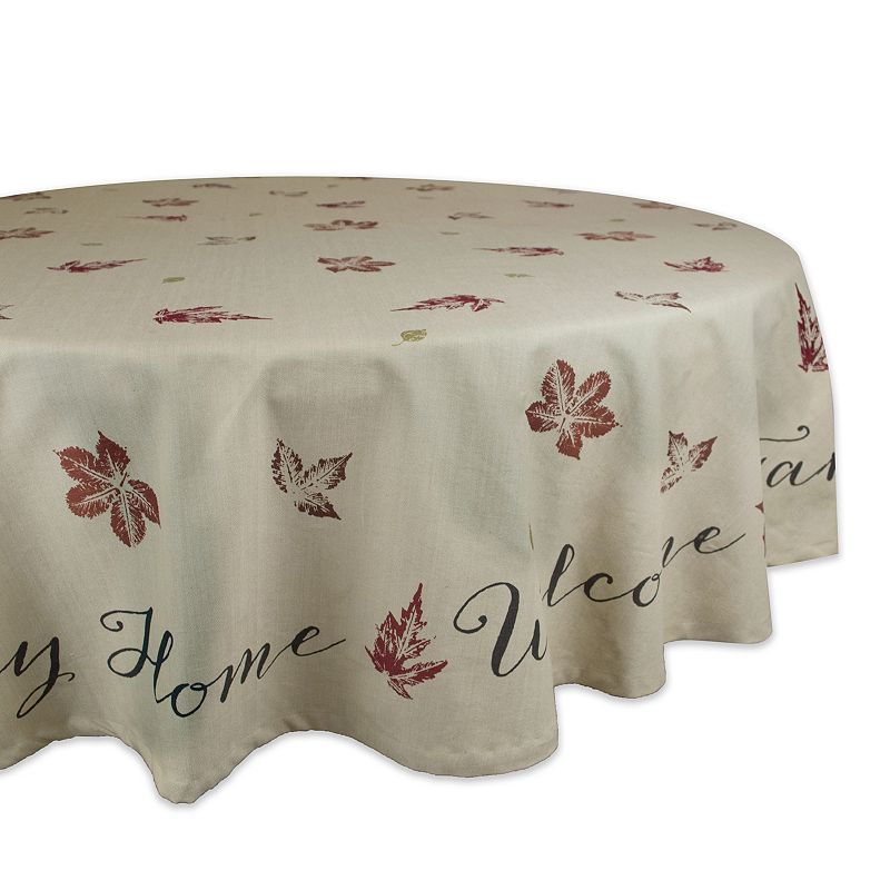 Ivory Rustic Leaves Printed Round Tablecloth 70